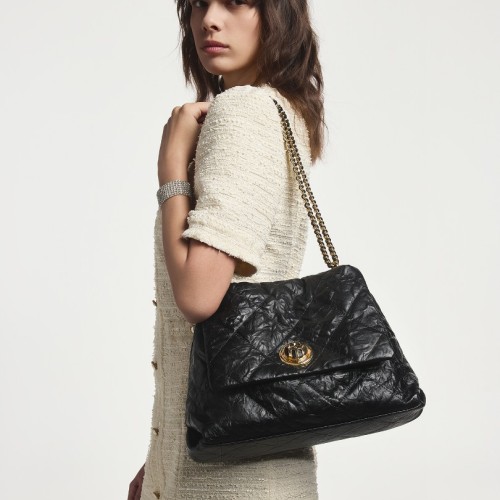 Cowhide diamond chain Bag Women's pleated bag large capacity single shoulder crossbody bag