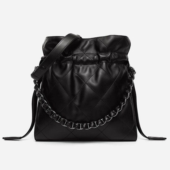 Sheepskin womens bag, genuine leather diamond grid chain bag, single shoulder bucket bag - Memoo.com Sheepskin womens bag, genuine leather diamond grid chain bag, single shoulder bucket bag - Memoo.com