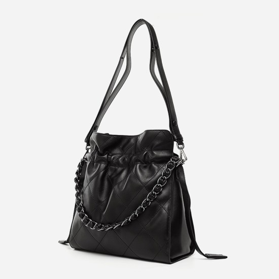 Sheepskin womens bag, genuine leather diamond grid chain bag, single shoulder bucket bag - Memoo.com Sheepskin womens bag, genuine leather diamond grid chain bag, single shoulder bucket bag - Memoo.com