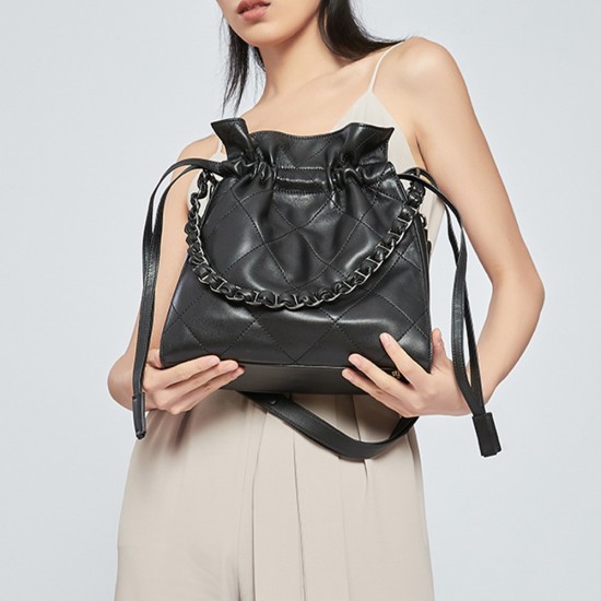 Sheepskin womens bag, genuine leather diamond grid chain bag, single shoulder bucket bag - Memoo.com Sheepskin womens bag, genuine leather diamond grid chain bag, single shoulder bucket bag - Memoo.com
