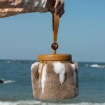 Rabbit hair cylindrical bag, hand-held leather bucket women's bag