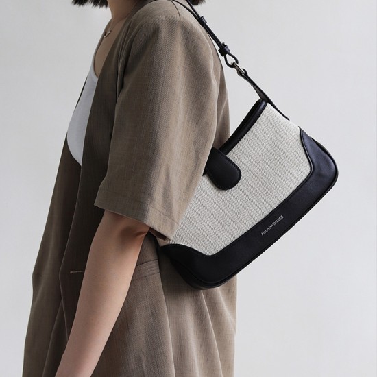 Retro Underarm Stick Bag Splicing Single Shoulder Genuine Leather Womens Bag - Memoo.com Retro Underarm Stick Bag Splicing Single Shoulder Genuine Leather Womens Bag - Memoo.com