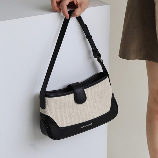 Retro Underarm Stick Bag Splicing Single Shoulder Genuine Leather Womens Bag - Memoo.com Retro Underarm Stick Bag Splicing Single Shoulder Genuine Leather Womens Bag - Memoo.com