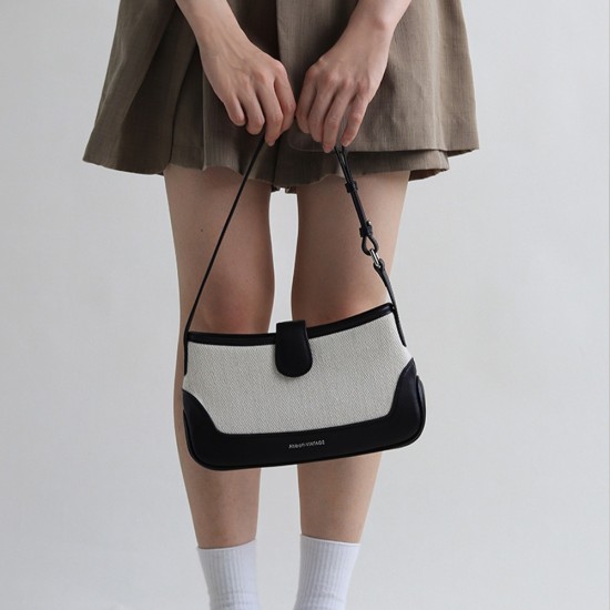 Retro Underarm Stick Bag Splicing Single Shoulder Genuine Leather Womens Bag - Memoo.com Retro Underarm Stick Bag Splicing Single Shoulder Genuine Leather Womens Bag - Memoo.com