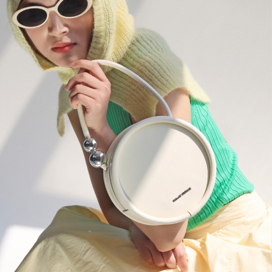 Cowhide small round bag, single shoulder crossbody womens bag - Memoo.com Cowhide small round bag, single shoulder crossbody womens bag - Memoo.com