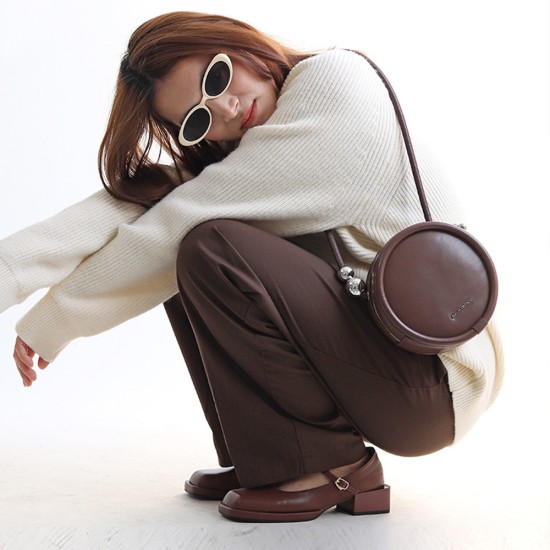 Cowhide small round bag, single shoulder crossbody womens bag - Memoo.com Cowhide small round bag, single shoulder crossbody womens bag - Memoo.com